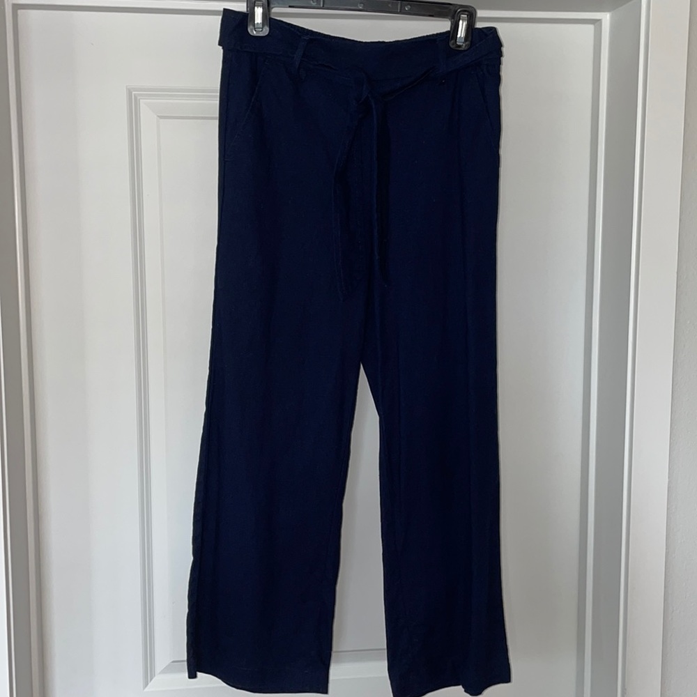 JCREW LINEN & COTTON BLEND BLUE TIE PANTS. SIZE SMALL.